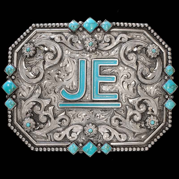 Add some turquoise to your western outfit with the Darlington Belt Buckle!  The intricate beaded edge and overlays make this buckle absolutely stunning.